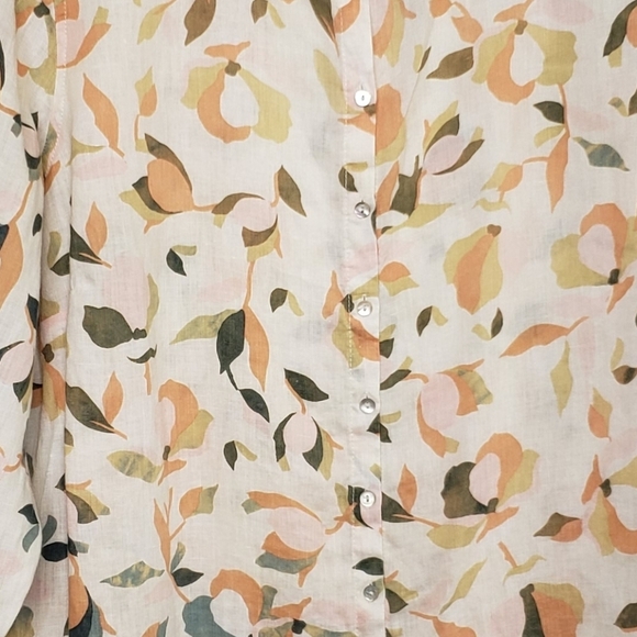 Rachel Zoe Women's Linen Blouse Size 2X Abstract Floral Roll Tab Button Front - Picture 7 of 14